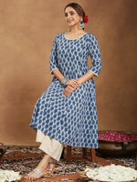 Thumbnail for Janasya Dark Cotton Paisley Anarkali Kurta Set