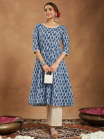 Thumbnail for Janasya Dark Cotton Paisley Anarkali Kurta Set