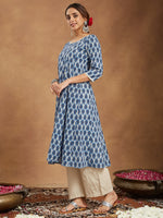 Thumbnail for Janasya Dark Cotton Paisley Anarkali Kurta Set