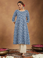 Thumbnail for Janasya Dark Cotton Paisley Anarkali Kurta Set