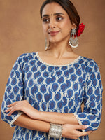 Thumbnail for Janasya Dark Cotton Paisley Anarkali Kurta Set