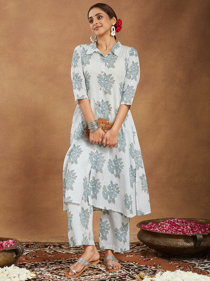 Janasya Light Cotton Floral A-Line Kurta Set - Distacart