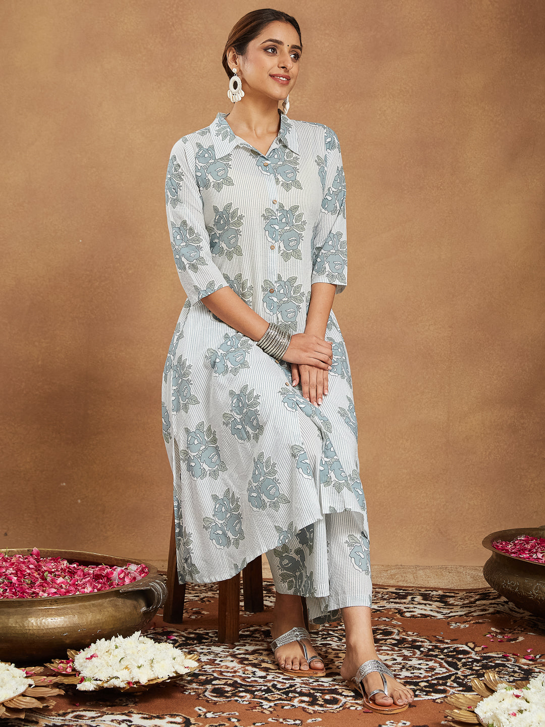 Janasya Light Cotton Floral A-Line Kurta Set - Distacart