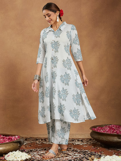 Janasya Light Cotton Floral A-Line Kurta Set - Distacart