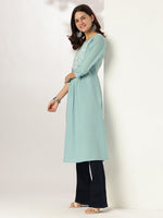 Thumbnail for Janasya Light Cotton Yoke Embroidery A-Line Kurta