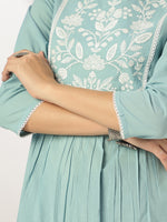 Thumbnail for Janasya Light Cotton Yoke Embroidery A-Line Kurta