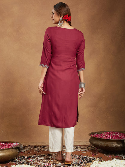 Janasya Dark Rayon Embroidered Straight Kurta - Distacart