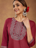 Thumbnail for Janasya Dark Rayon Embroidered Straight Kurta