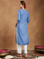 Thumbnail for Janasya Light Rayon Blend Embroidered Straight Kurta
