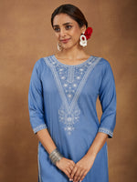 Thumbnail for Janasya Light Rayon Blend Embroidered Straight Kurta