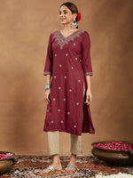 Thumbnail for Janasya Dark Rayon Embroidered Straight Kurta