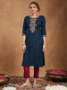 Janasya Dark Rayon Embroidered Straight Kurta - Distacart