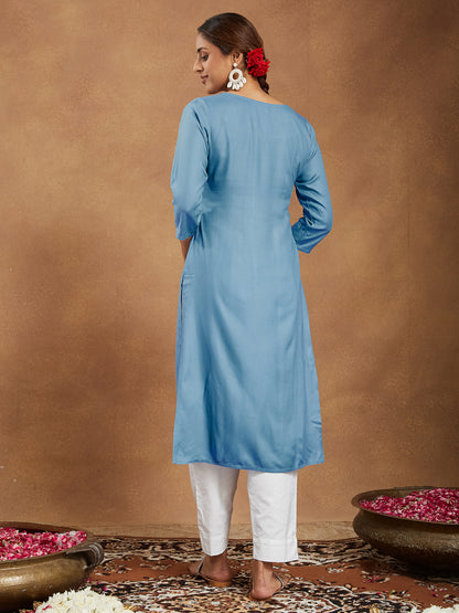 Janasya Light Rayon Embroidered Straight Kurta - Distacart