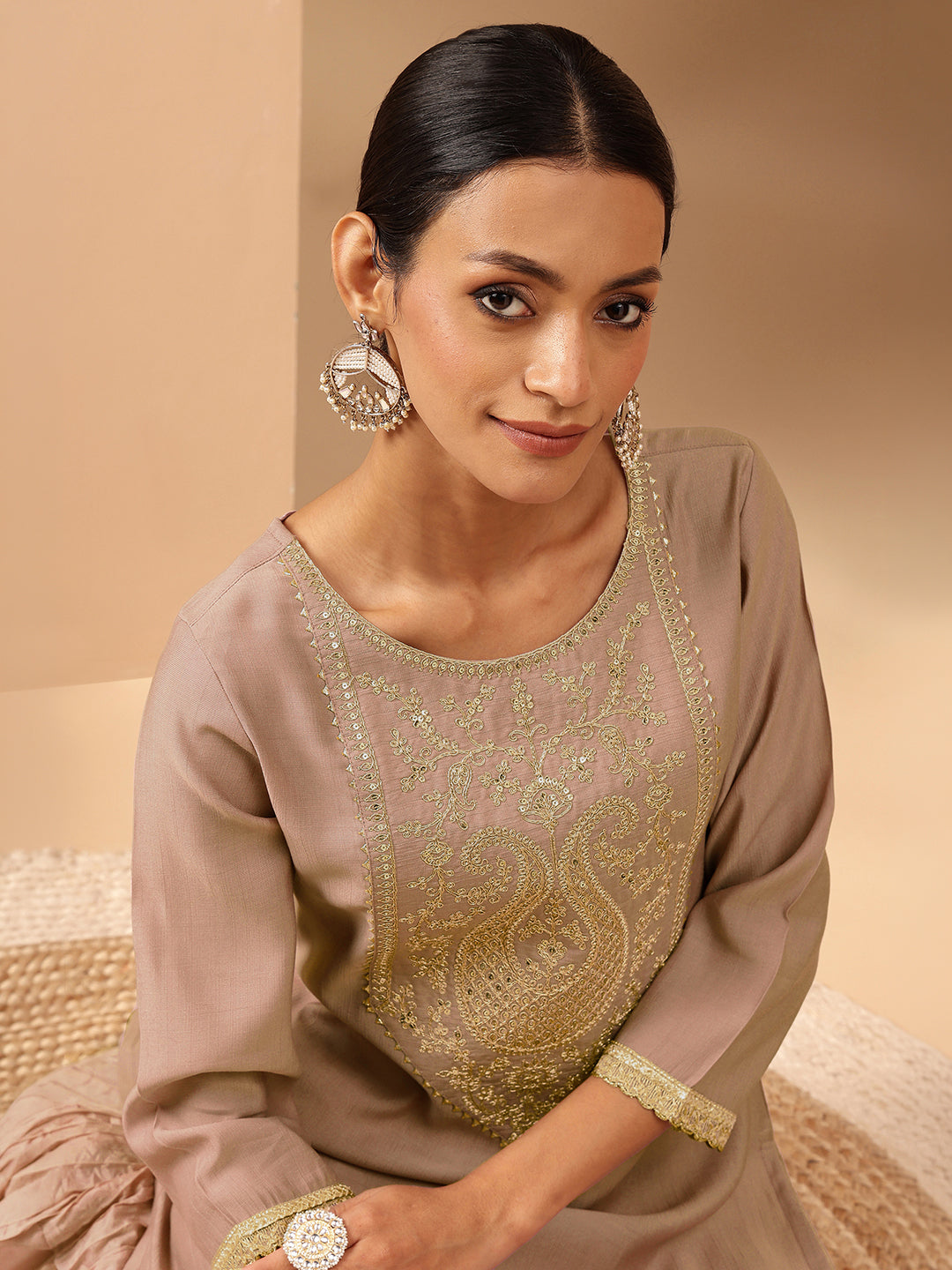 Janasya Brown Straight Silk Blend Kurta - Dista