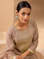 Thumbnail for Janasya Brown Straight Silk Blend Kurta - Dista
