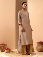 Thumbnail for Janasya Brown Straight Silk Blend Kurta - Dista