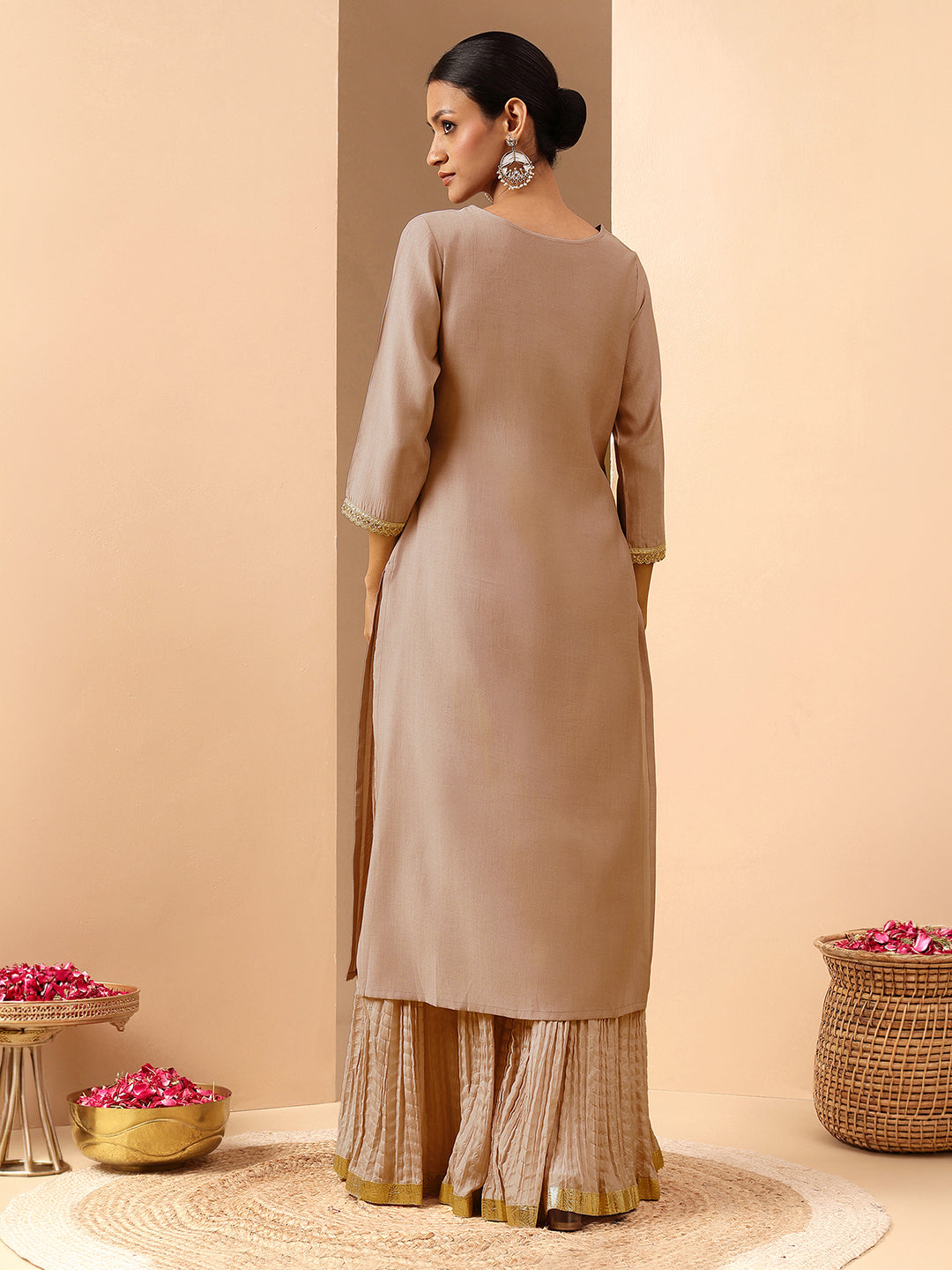 Janasya Brown Straight Silk Blend Kurta - Dista