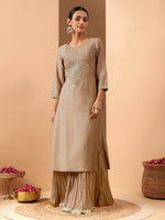 Thumbnail for Janasya Brown Straight Silk Blend Kurta - Dista