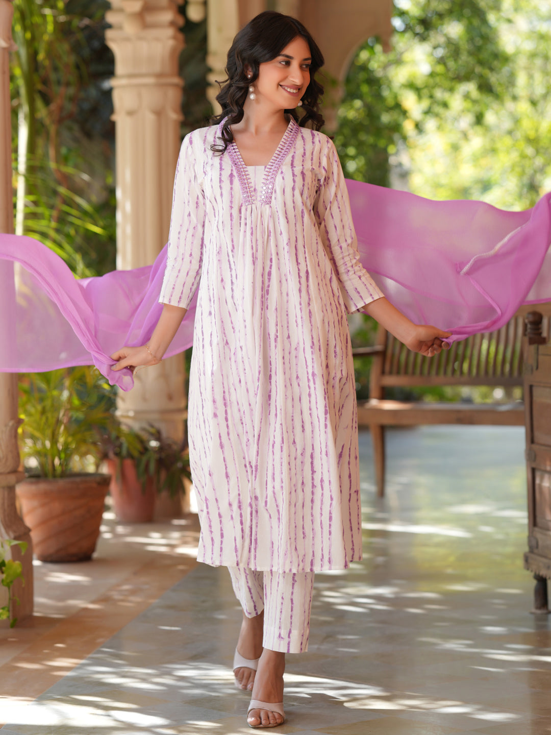 Janasya Light Cotton Tie & dye A-Line Kurta Set