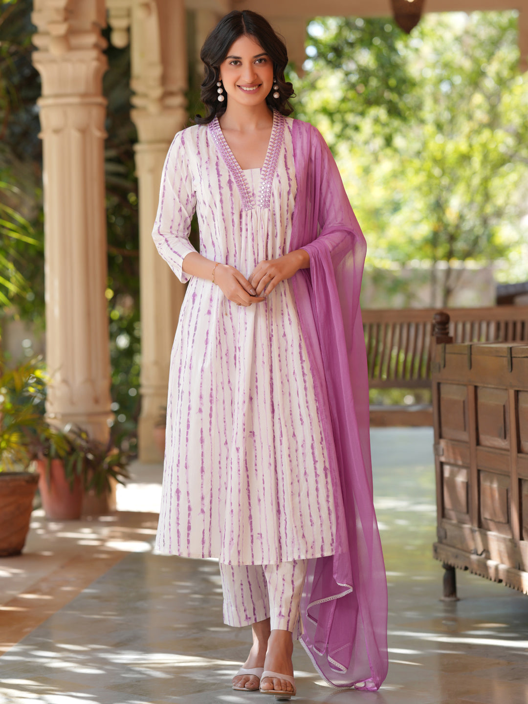Janasya Light Cotton Tie & dye A-Line Kurta Set