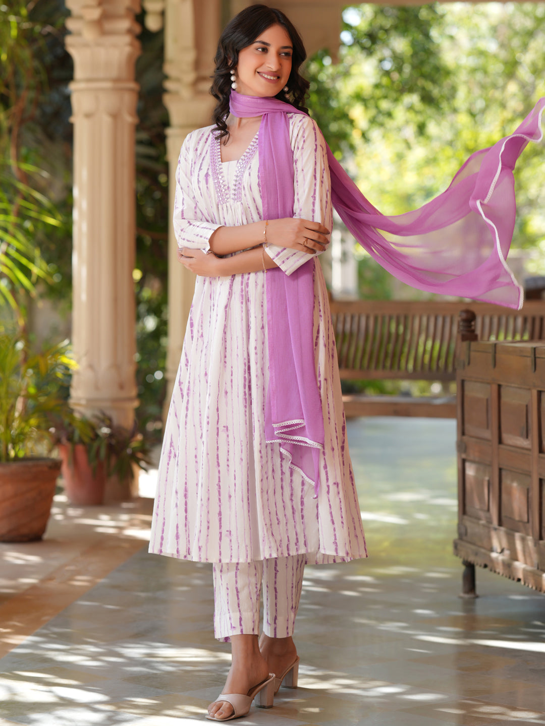 Janasya Light Cotton Tie & dye A-Line Kurta Set