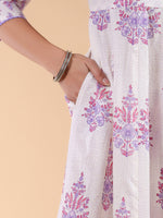 Thumbnail for Janasya Light Cotton Floral Angrakha Kurta Set