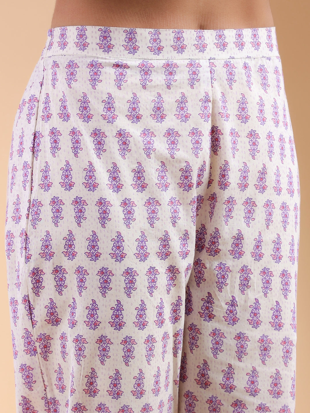 Janasya Light Cotton Floral Angrakha Kurta Set