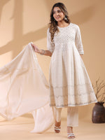 Thumbnail for Janasya Light Cotton Ethnic Motifs Anarkali Kurta Set