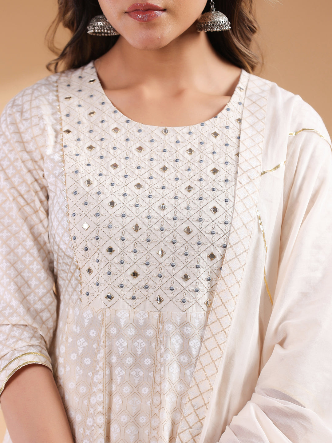 Janasya Light Cotton Ethnic Motifs Anarkali Kurta Set
