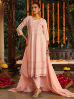 Thumbnail for Janasya Light Cotton Ethnic Motifs Anarkali Kurta Set