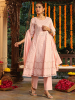 Thumbnail for Janasya Light Cotton Ethnic Motifs Anarkali Kurta Set