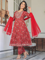 Thumbnail for Janasya Bright Cotton Yoke Embroidery A-Line Kurta Set