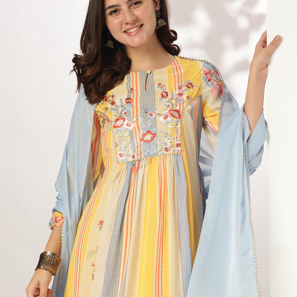 Janasya Light Georgette Embroidered A-Line Kurta Set