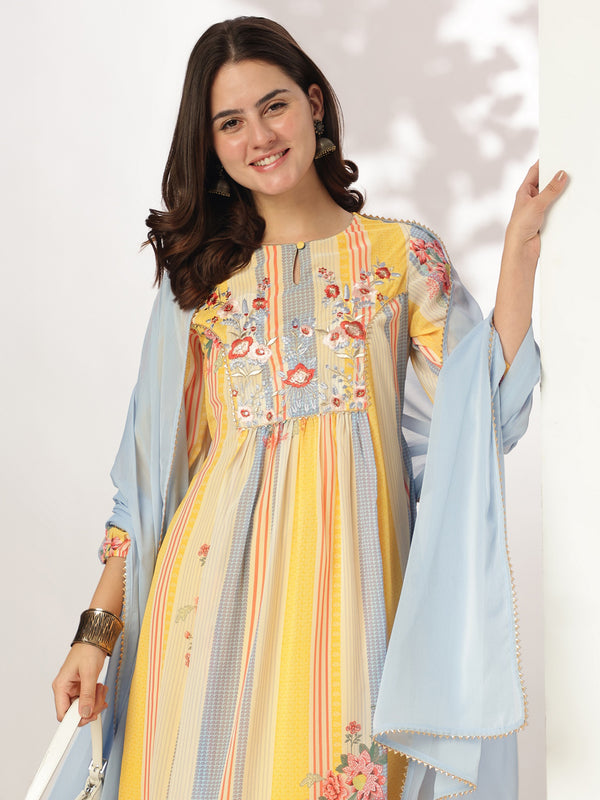 Janasya Light Georgette Embroidered A-Line Kurta Set
