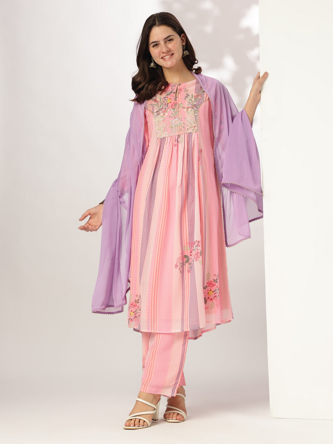Janasya Light Georgette Embroidered A-Line Kurta Set