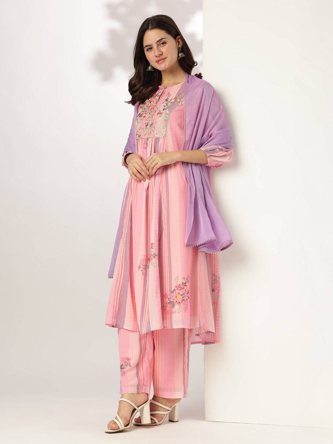 Janasya Light Georgette Embroidered A-Line Kurta Set