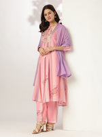 Thumbnail for Janasya Light Georgette Embroidered A-Line Kurta Set