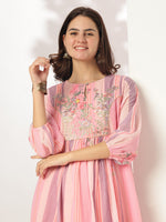 Thumbnail for Janasya Light Georgette Embroidered A-Line Kurta Set