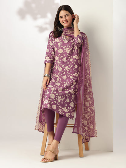 Janasya Dark Rayon Blend Floral Straight Kurta Set - Distacart