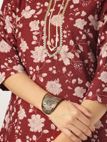 Thumbnail for Janasya Dark Rayon Blend Floral Straight Kurta Set