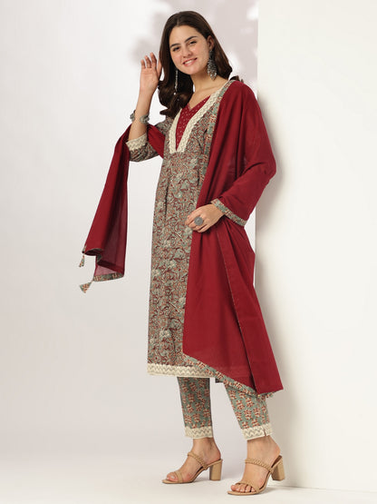 Janasya Light Cotton Floral Anarkali Kurta Set - Distacart