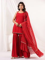 Thumbnail for Janasya Dark Rayon Solid Straight Kurta Set