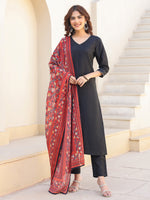 Thumbnail for Janasya Dark Silk Blend Solid Straight Kurta Set
