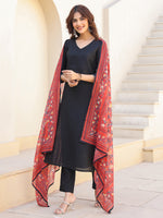 Thumbnail for Janasya Dark Silk Blend Solid Straight Kurta Set