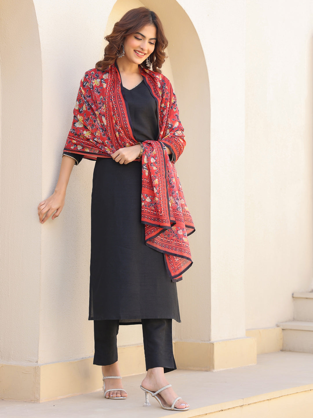 Janasya Dark Silk Blend Solid Straight Kurta Set - Distacart