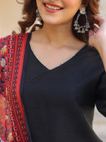 Thumbnail for Janasya Dark Silk Blend Solid Straight Kurta Set