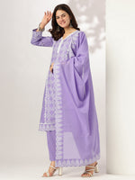 Thumbnail for Janasya Light Cotton Ethnic Motifs A-Line Kurta Set