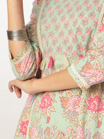 Thumbnail for Janasya Light Cotton Floral A-Line Kurta Set