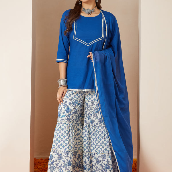 Janasya Dark Cambric Embellished A-Line Kurta Set