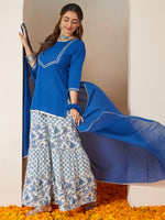 Thumbnail for Janasya Dark Cambric Embellished A-Line Kurta Set